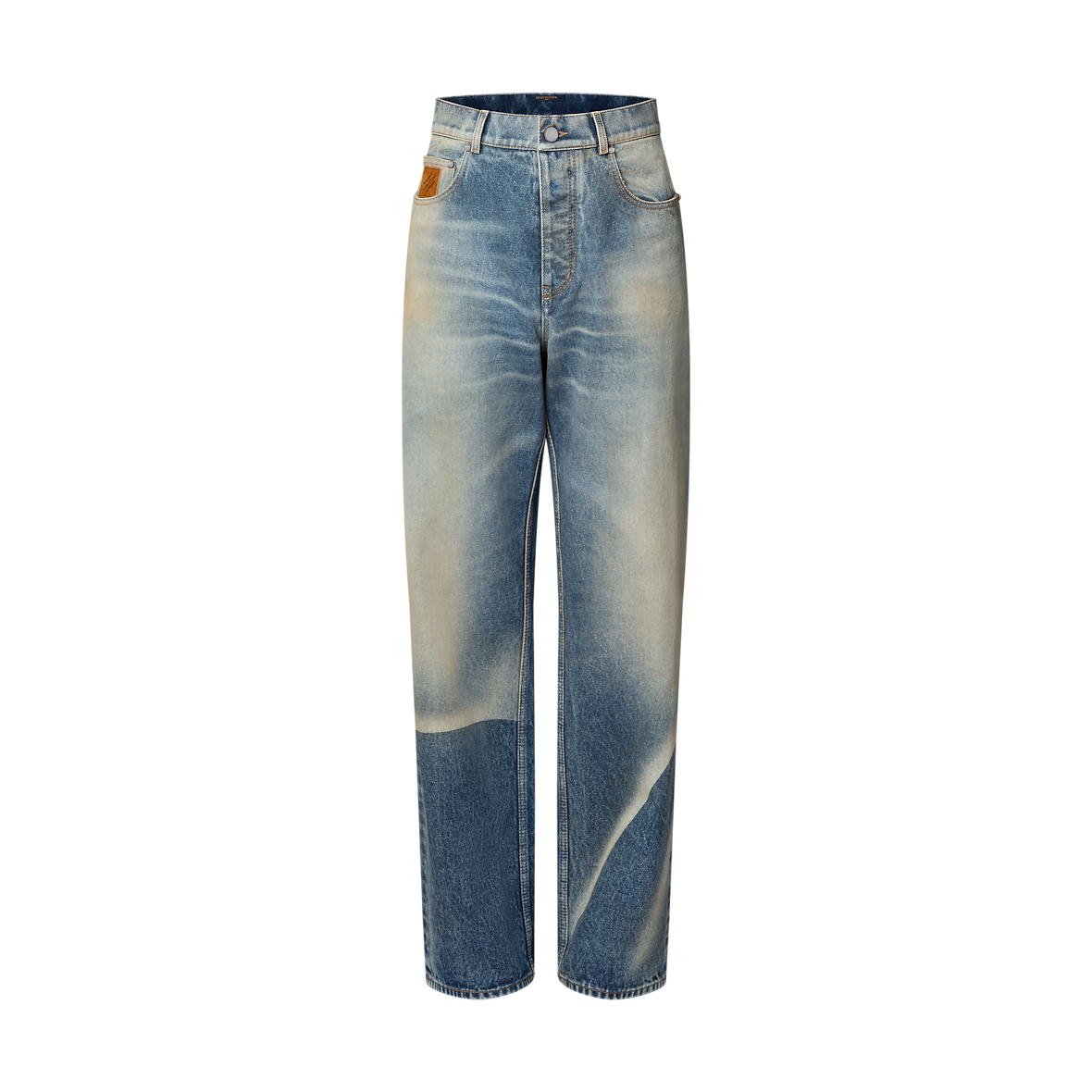Pantalon droit effet décoloré en denim
