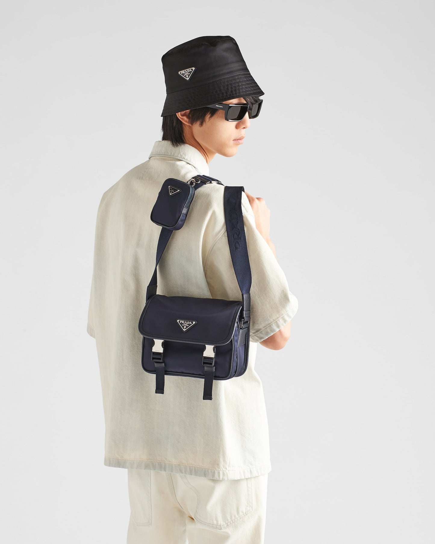 Sac porté épaule en Re-Nylon et cuir Saffiano