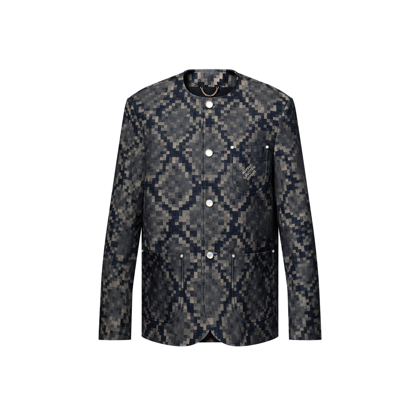 Veste chic sans col en denim graphique